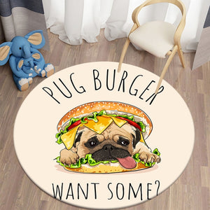Pug Burger Children Carpet Funny Pug Area Rugs Kawaii Decorative Round Carpet