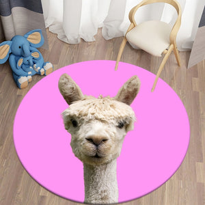 Alpaca - Warm Pink Background Round Carpet Children's Rug Flannel Carpet