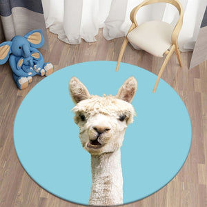 Alpaca - Light Blue Background Round Carpet Children's Rug Flannel Carpet