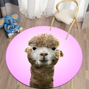Alpaca - Purple Background Round Carpet Children's Rug Flannel Carpet