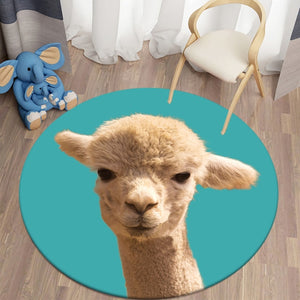 Alpaca - Turquoise Background Round Carpet Children's Rug Flannel Carpet