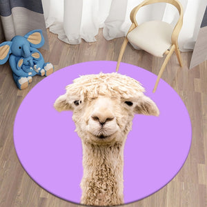 Alpaca - Light Purple Background Round Carpet Children's Rug Flannel Carpet