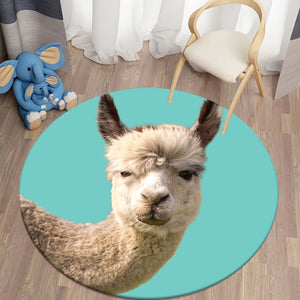 Alpaca - Light Turquoise Background Round Carpet Children's Rug Flannel Carpet