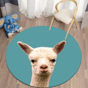 Alpaca - Dark Turquoise Background Round Carpet Children's Rug Flannel Carpet