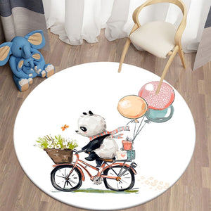 Watercolor Panda Riding Bicycle Round Carpet Bedroom Area Rugs Children Carpet for Living Room