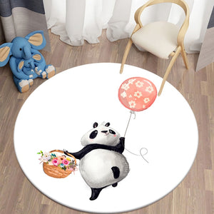 Watercolor Panda Playing Round Carpet Bedroom Area Rugs Children Carpet for Living Room