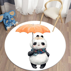 Watercolor Little Panda Holding Umbrella Round Carpet Bedroom Area Rugs Children Carpet for Living Room