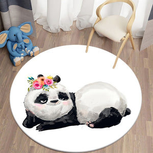 Watercolor Little Panda Lying Round Carpet Bedroom Area Rugs Children Carpet for Living Room