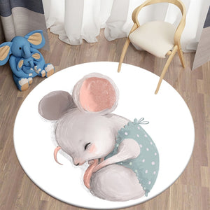 Watercolor Little White Mouse Sleeping Round Carpet Bedroom Area Rugs Children Carpet for Living Room
