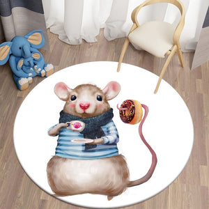 Watercolor Little White Mouse Drinking Round Carpet Bedroom Area Rugs Children Carpet for Living Room