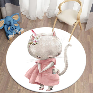 Watercolor Little White Mouse in Pink Dress Round Carpet Bedroom Area Rugs Children Carpet for Living Room