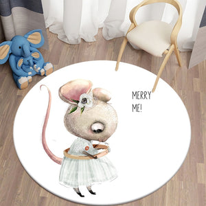 Watercolor Merry Me Little White Mouse Round Carpet Bedroom Area Rugs Children Carpet for Living Room