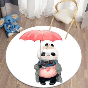 Watercolor Cozy Panda Holding Umbrella Round Carpet Bedroom Area Rugs Children Carpet for Living Room