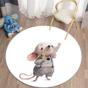 Watercolor Little White Mouse Round Carpet Bedroom Area Rugs Children Carpet for Living Room