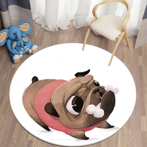 Watercolor Little Pug Playing Round Carpet Bedroom Area Rugs Children Carpet for Living Room
