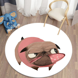Watercolor Little Angry Pug Round Carpet Bedroom Area Rugs Children Carpet for Living Room