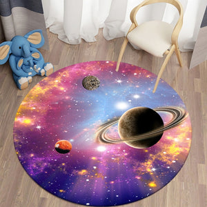 Pink & Purple Light 3D Round Carpets for Living Room Galaxy Space Floor Mat Area Rugs