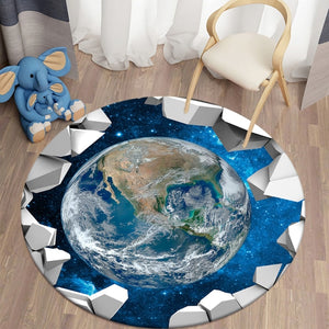 Earth Stone 3D Round Carpets for Living Room Galaxy Space Floor Mat Area Rugs