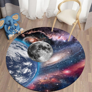 Earth & Moon 3D Round Carpets for Living Room Galaxy Space Floor Mat Area Rugs