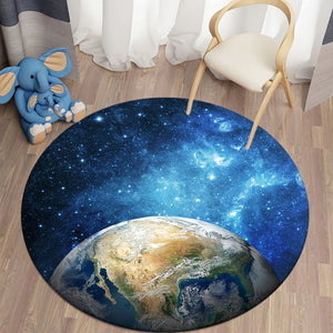 Earth Blue Light Round Carpets for Living Room Galaxy Space Floor Mat Area Rugs
