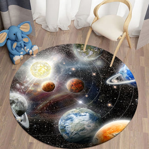 Planets 3D Round Carpets for Living Room Galaxy Space Floor Mat Area Rugs