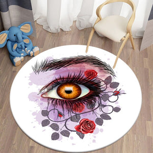 Pink Floral Decorative Carpet Trippy Cartoon Eyes Printed Area Rugs Round Carpet