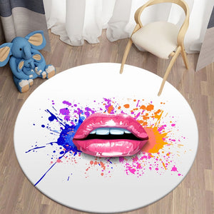 Color Spray Decorative Carpet Trippy Cartoon Lips Printed Area Rugs Round Carpet