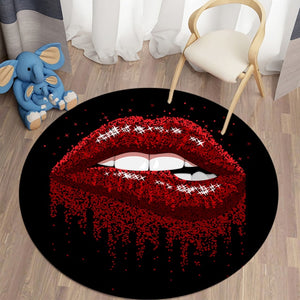 Red Decorative Carpet Trippy Cartoon Lips Printed Area Rugs Round Carpet