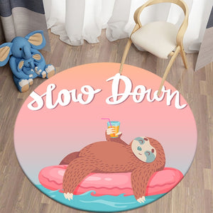 Cartoon Round Carpet Slow Down Sloth Printed Area Rugs Carpet For Living Room