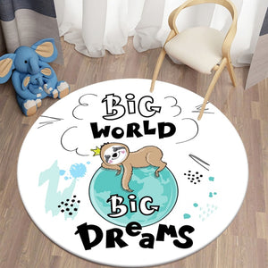 Big World Big Dream Sloth Printed Area Rugs Round Carpet For Living Room