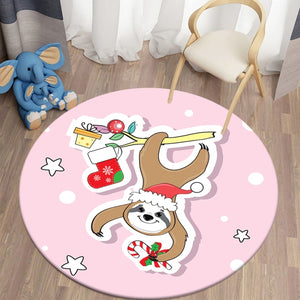 Xmas Sloth Printed Area Rugs Round Carpet For Living Room