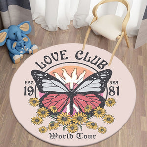 1981 Love Club Floral Printed Round Carpet for Living Room Rugs Butterfly Children Bedroom Floor Carpets