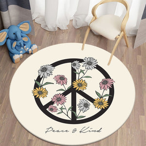 Floral Peace & Kind Cartoon Round Carpet Slow Down Sloth Printed Area Rugs Carpet For Living Room
