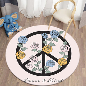 Rose Peace & Kind Cartoon Round Carpet Printed Area Rugs Carpet For Living Room