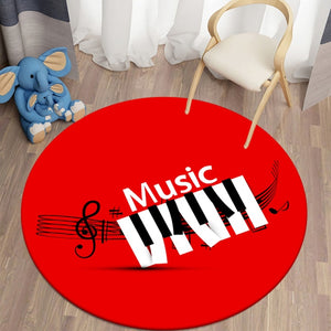 Red Piano - Music Note Round Carpet for Living Room Rugs Kids Carpet