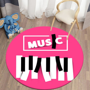 Pink Piano - Music Note Round Carpet for Living Room Rugs Kids Carpet
