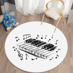 B&W Piano - Music Note Round Carpet for Living Room Rugs Kids Carpet