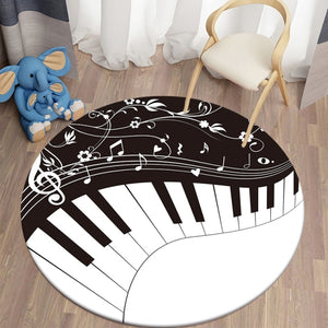 B&W Curve Piano - Music Note Round Carpet for Living Room Rugs Kids Carpet