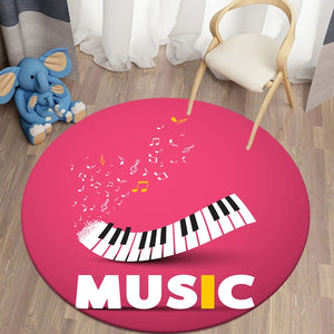 PInk Piano - Music Note Round Carpet for Living Room Rugs Kids Carpet