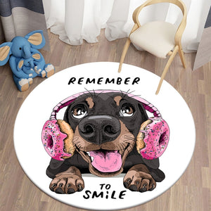 Cartoon Music Dog - Remember to Smile Themed Round Carpet for Living Room