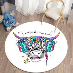 Cartoon Music Buffalo - I Am So Magical Themed Round Carpet for Living Room