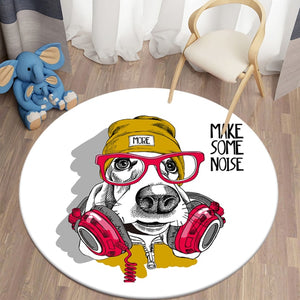 Cartoon Music Dog - Make Some Noise Themed Round Carpet for Living Room