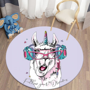 Cartoon Music Unicorn - Follow Your Dreams Themed Round Carpet for Living Room