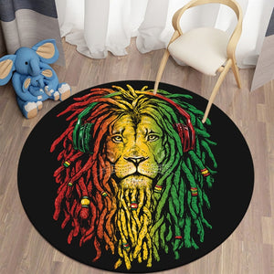 Cartoon Music Lion Themed Round Carpet for Living Room