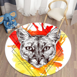 Colorful Panther Themed Round Carpet Decor Rugs Non-slip Area Rug Floor Mat