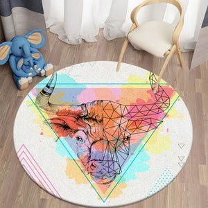 Colorful Buffalo Themed Round Carpet Decor Rugs Non-slip Area Rug Floor Mat