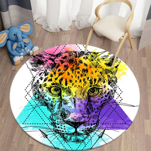 Colorful Jaguar Themed Round Carpet Decor Rugs Non-slip Area Rug Floor Mat