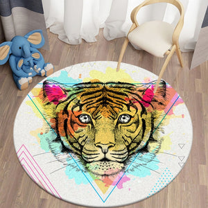 Colorful Tiger Themed Round Carpet Decor Rugs Non-slip Area Rug Floor Mat