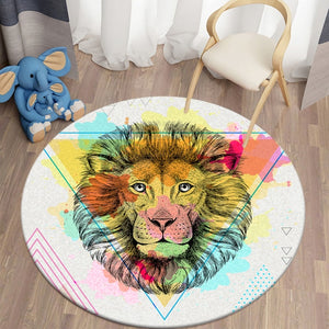 Colorful Lion Themed Round Carpet Decor Rugs Non-slip Area Rug Floor Mat