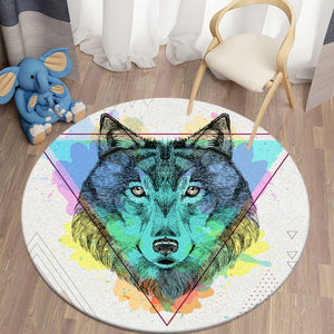 Colorful Wolf Themed Round Carpet Decor Rugs Non-slip Area Rug Floor Mat